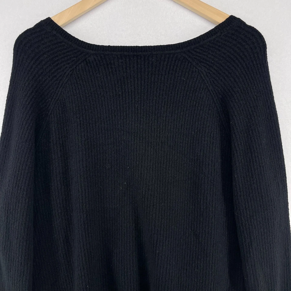 Suéter ATHLETA L Algodón Cachemira Cuello en V Acanalado Pullover Jersey Negro Foto 4 de 4