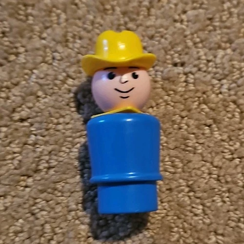 Fisher-Price Little People Farmer Blue Body Yellow Hat Vintage Figure 1970s