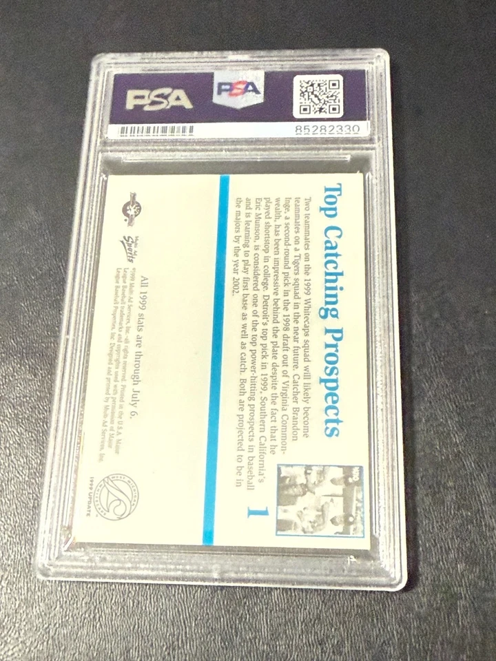 Tarjeta de béisbol firmada por Brandon Inge Eric Munson AUTO 1999 Whitecaps ROOKIE PSA Foto 2 de 2