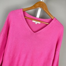 Ann Taylor LOFT Bright Pink Sweater Womens L Chunky Knit Cotton Pullover