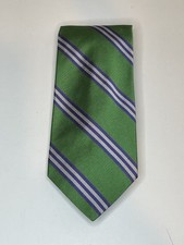 Brooks Brothers 346 Green Blue Grey Repp Stripe Pure Silk Made in USA