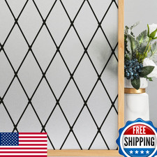 VELIMAX Frosted Black Lattice Window Film Static Cling Privacy Decorative Glass