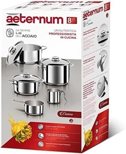Aeternum Bialetti Batteria di pentole Divina Acciaio 8 Pz color Argento - Immagine 2 di 4