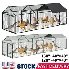 Metal Chicken Coop Walk In Chicken Run Outdoor Hen House Habitat Cage W/ Cover