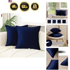Velvet Navy Blue Throw Pillow Covers 18x18 Inches Pack of 2 Soft Decorative S...