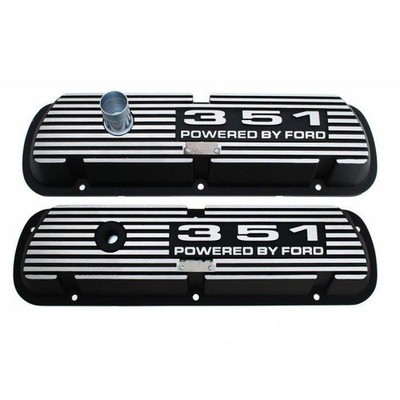 Scott Drake Mustang Valve Cover With 351 Powered By Ford Logo Wrinkle Black Pair