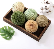 6pcs 3.5inch Woven Wicker Rattan Balls Decorative Ball Twig Orbs Green 