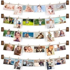 Hanging Photo Display, Wood Picture Frame for Wall DIY Decor 5 Strings with 30