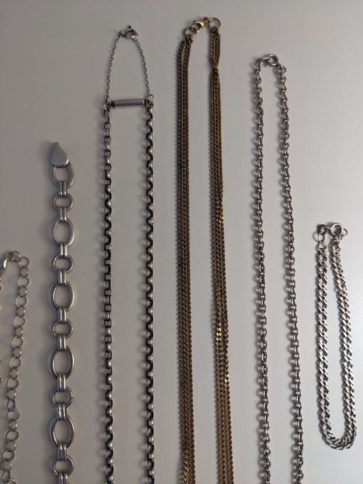 6 Silver 925 Chain Necklace & Bracelets Belcher Flat Curb Gold On