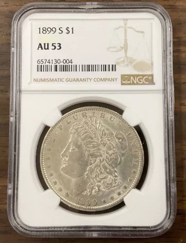 1899-S $1 MORGAN SILVER DOLLAR - NGC AU53