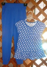 GYMBOREE OUTFIT TOP  PANTS Blue Floral Short Sleeve Top Slip On Pants Girls Med