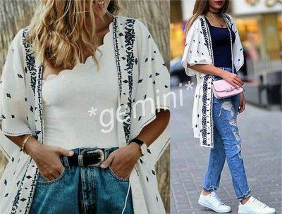 ZARA KIMONO KAFTAN BLUSE JACKE STICKEREI Embroidered JACKET BLOUSE POMPOMS  S M L