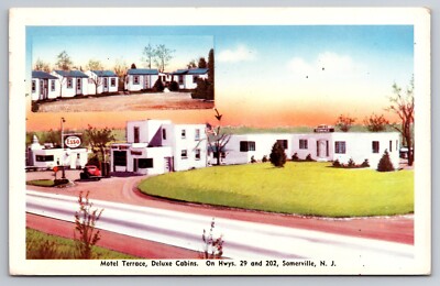 Motel Terrace Deluxe Cabins Somerville New Jersey Esso Gas Station 1950 Postcard