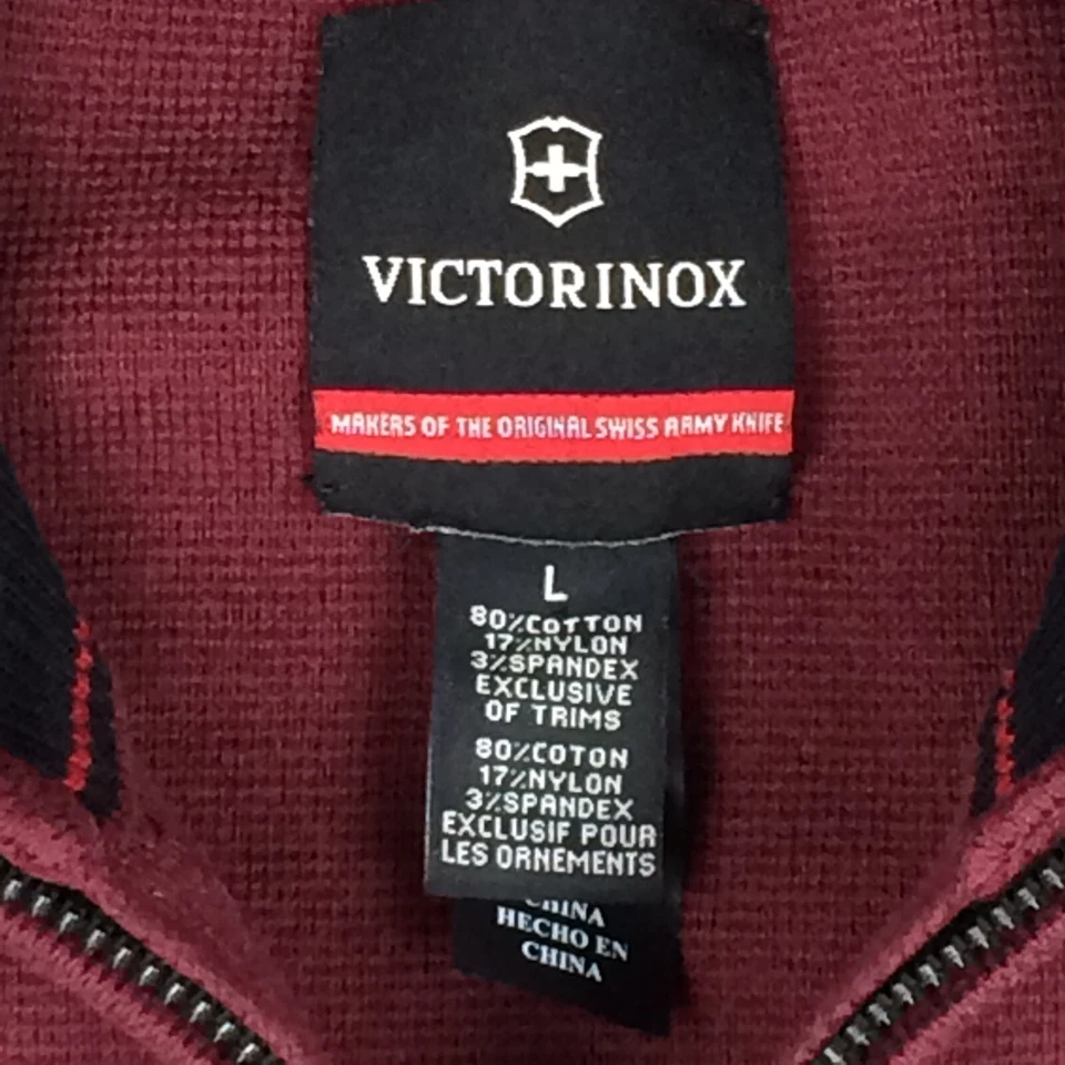 Victorinox Sweater Mens Large Full Zip Burgundy Elbow Patches Cotton Blend - Image 2 of 4