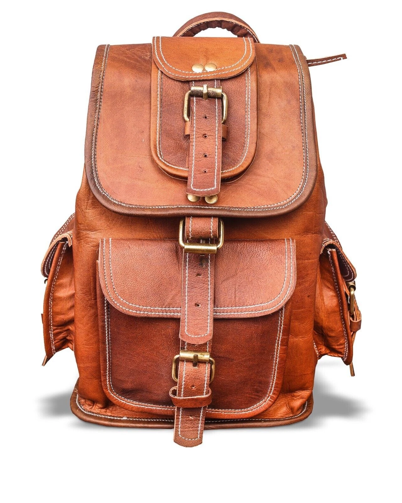 25" New Leather Backpack Bag Laptop Rucksack Vintage Genuine Brown Travel Men