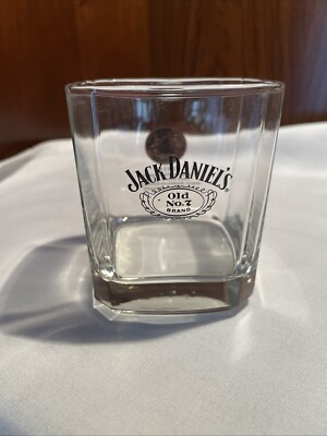 Jack Daniels Whiskey Old No.7 Brand 1914 Gold Medal London SQUARE Glass PRISTINE