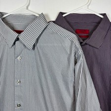 2- Alfani Fitted Performance Dress Shirts Striped Easy Care Sz XL 17 36/37