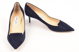 Jimmy-Choo-Allure-navy-9-39-suede-notched-point-toe-slip-on-pump-shoe-NEW-625
