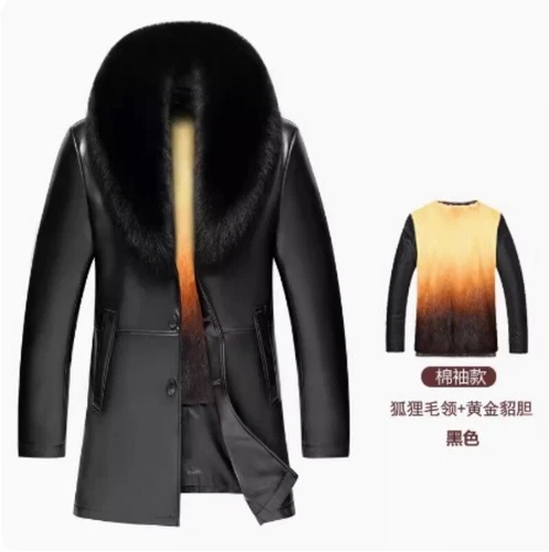 Herren Echt Leder Jacke Lang Anzug Kragen Jacke Lammfell Nerz Pelz Jacken - Bild 28 von 31
