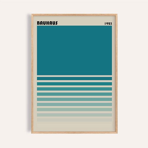 Bauhaus Gradient Stripe Print Teal Geometric Wall Art for Modern Home Decor