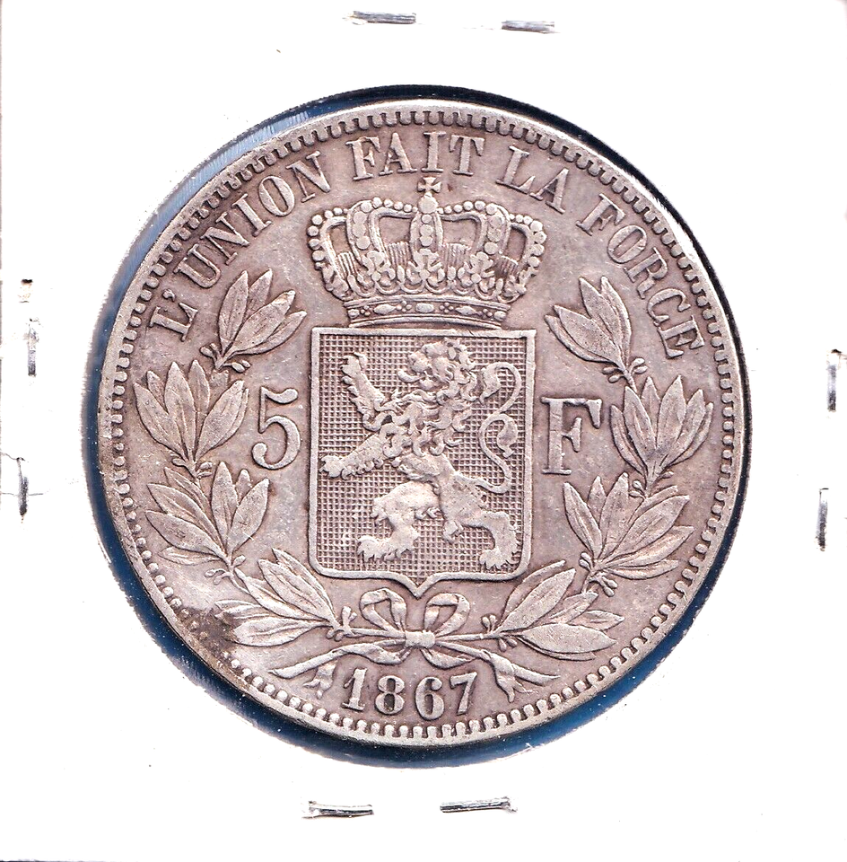1867 Belgium 5 Francs (KM 24) .7234 Silver!!! eBay