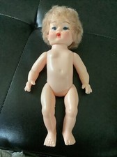 Vintage Curly Blonde Hair Blue Eyes Drink and Wet 9" Baby Doll made in Hong Kong