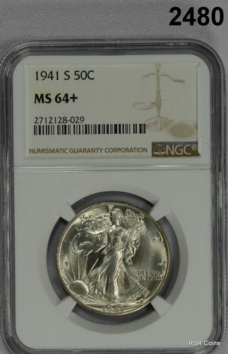 1941 S NGC CERTIFIED MS 64+ LIBERTY WALKING HALF DOLLAR SUPER 64+++  #2480