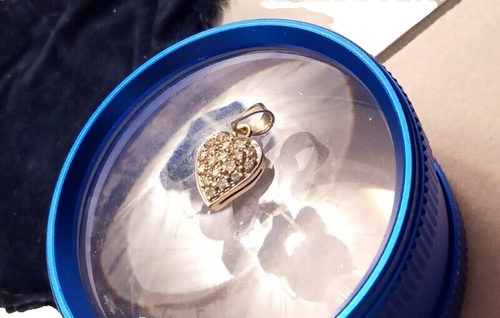 CIONDOLO CUORE ORO bianco 18 carati 750 con pavé di DIAMANTI VERI naturali usato - Foto 23 di 24