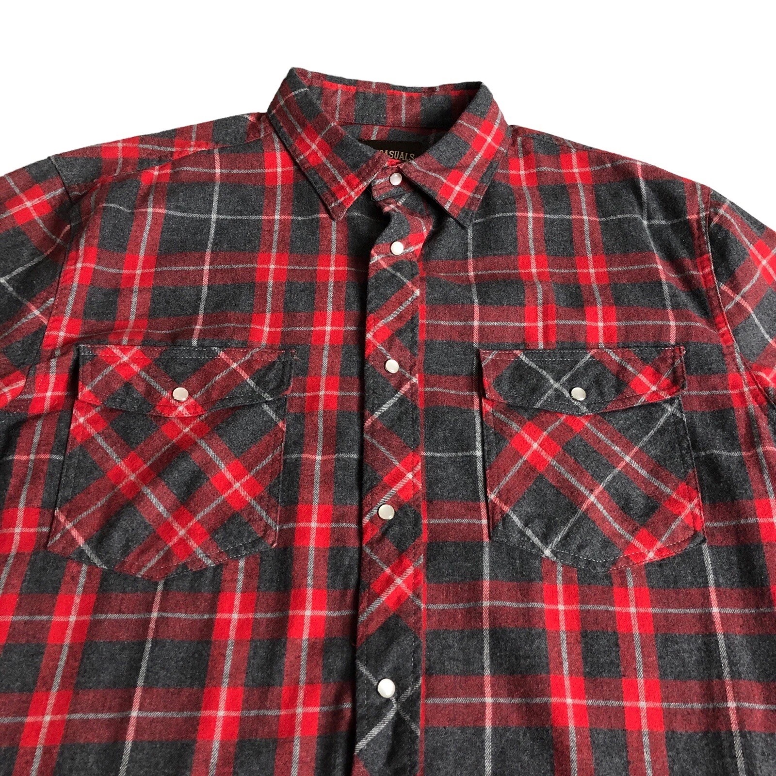 Outdoor Casuals Shirt Mens XLT Plaid Flannel Pearl Snap Grunge Cowboy Western