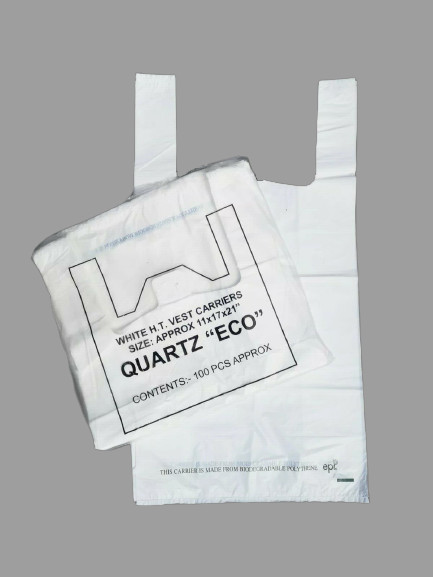 1000 BIO degradable Plastic Carrier Bags Eco Large White Vest Carriers 11x17x21""