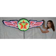 Texaco Star Neon sign steel case aviation wings Garage hanger Gas pump globe