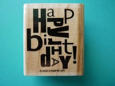 Happy Birthday Greeting in Funky Font STAMPIN' UP Rubber Stamp
