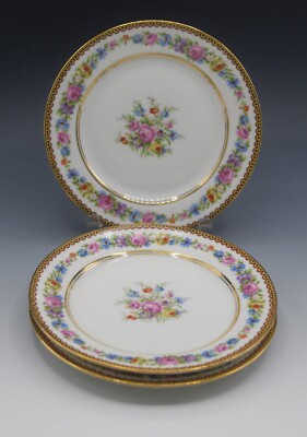 RAYNAUD LIMOGES PORCELAIN RYD33 SET OF 3 BREAD AND BUTTER PLATES ROSES GARLAND