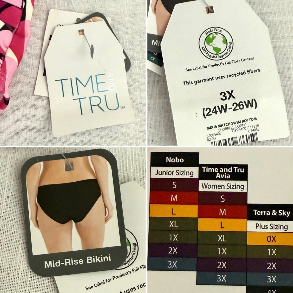 Parte inferior de bikini Time And Tru 3X tiro medio rosa estampado geométrico tela reciclada Foto 3 de 4