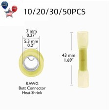 Waterproof Wire Butt Crimp Connector Heat Shrink Yellow 8AWG Terminals 10/50PCS