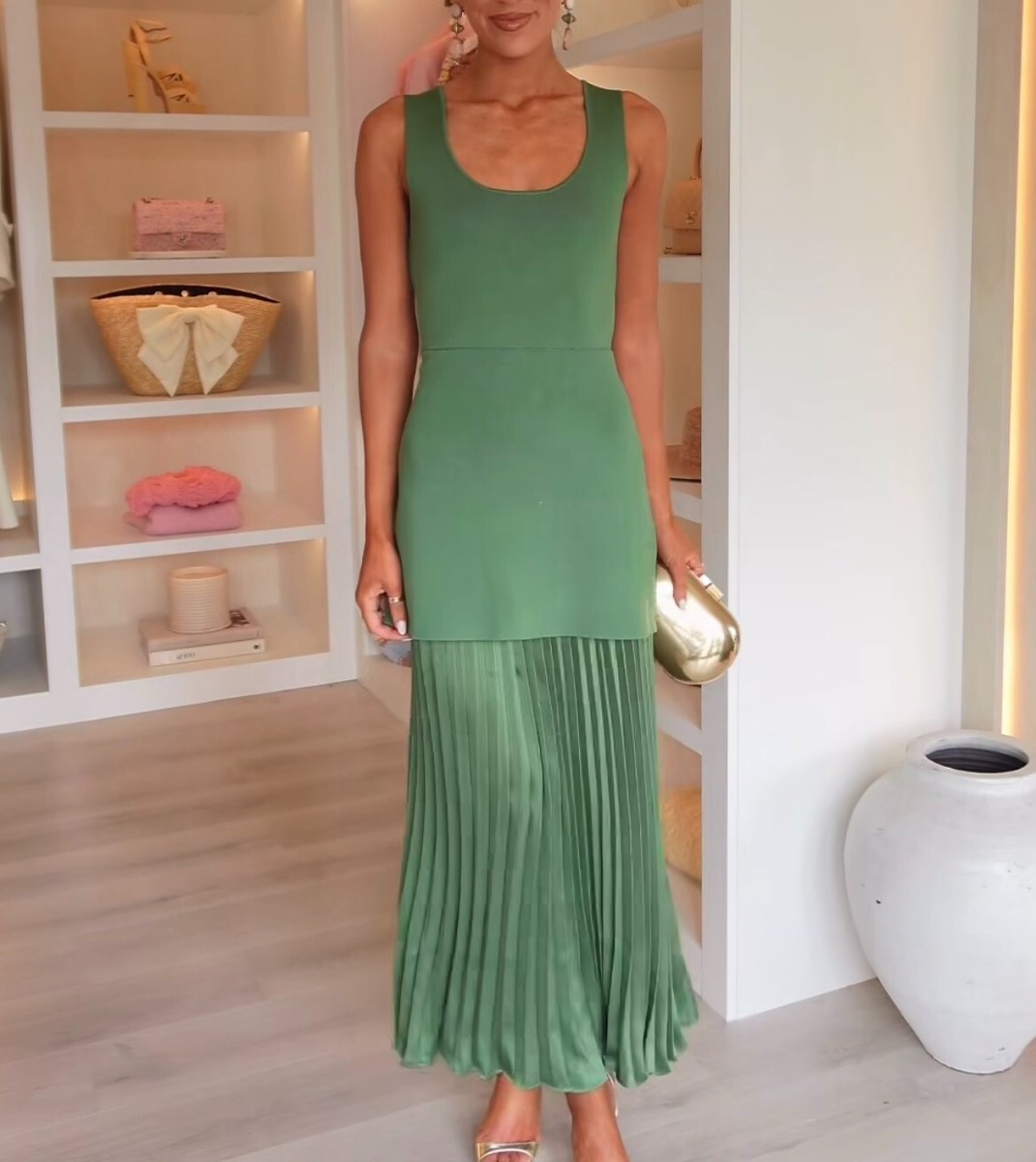 zara pleated dress green ZARA, Green pleated dress S.xl – Hibuy market main image 1