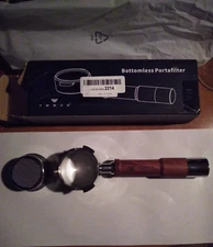 YMWVH 51mm Bottomless Stainless Steel Portafilter, 2 Ears, Puck Screen, Walnut