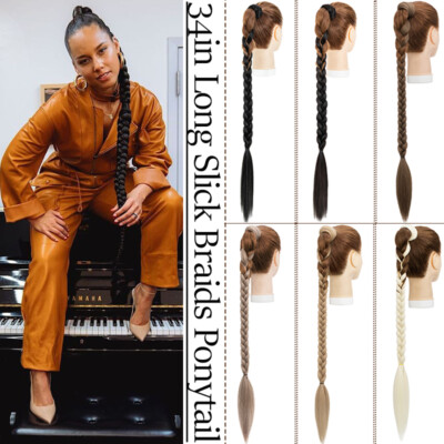 34''Long Braids Ponytail Extensions Real As Human Hair Straight Hair Pony tail US