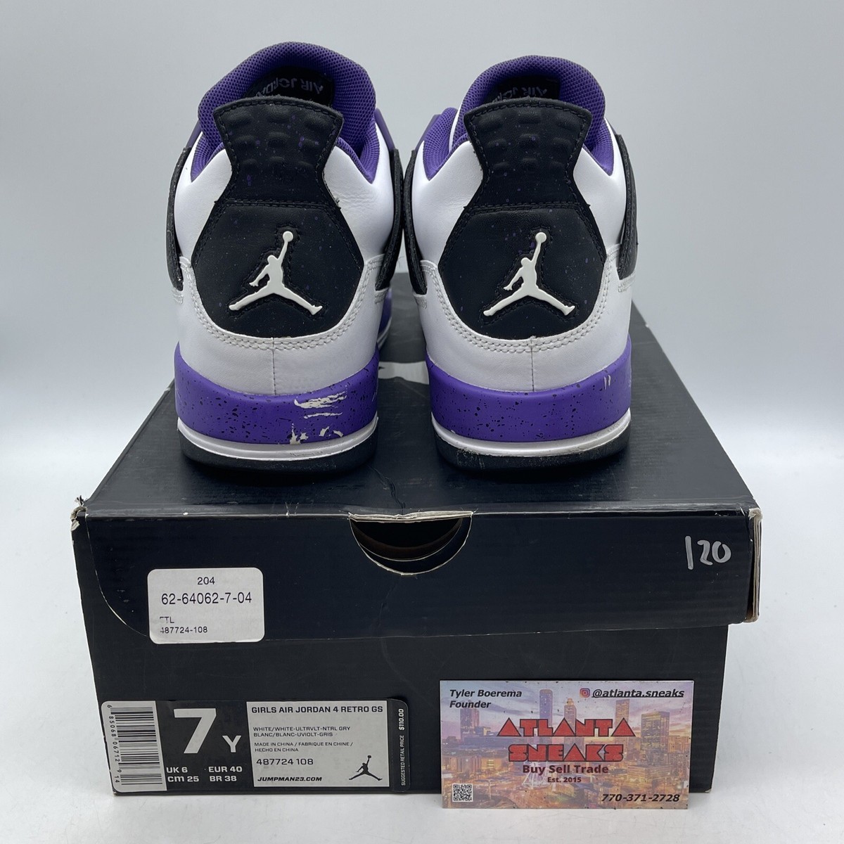 サクラ　No.4 Air Jordan 4 Retro Pink Foil Cement Electric Purple 487724