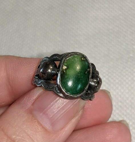 Antique Sterling Silver Ring Green Stone Size 4" - Bild 4 von 12