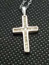 ADL Platinum Diamond Paved Cross Sterling Silver Trace Chain