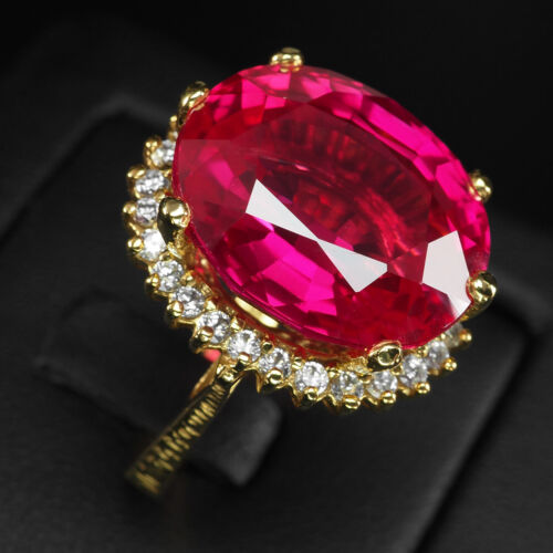 Strawberry Pink Rubellite Tourmaline 23Ct 925 Sterling Silver Gold Vermeil Rings - Picture 3 of 8