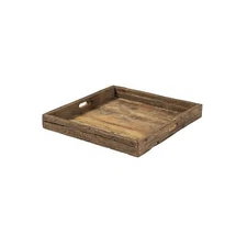 24 Brown Square Reclaimed Wood Tray With Handles