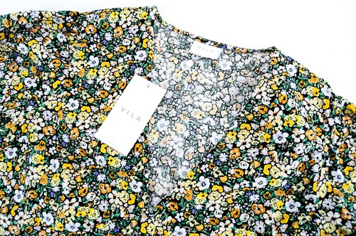 Vila Vikaja Top Mujer EU40 Algodón Verde Puff Manga Patrón Floral 2/4 Manga - Imagen 3 de 8
