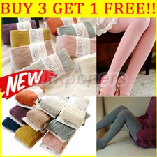 Women Warm Woolen Yarn Knitted Footed Tights Pantyhose Winter Stretch Stockings