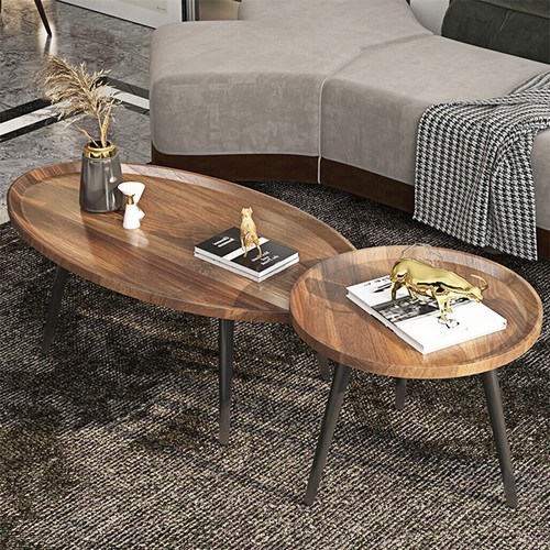 2PC Cute Setup Coffee Table Rustic Solid Wood Vintage Furniture Nest Side Tables - Picture 7 of 15