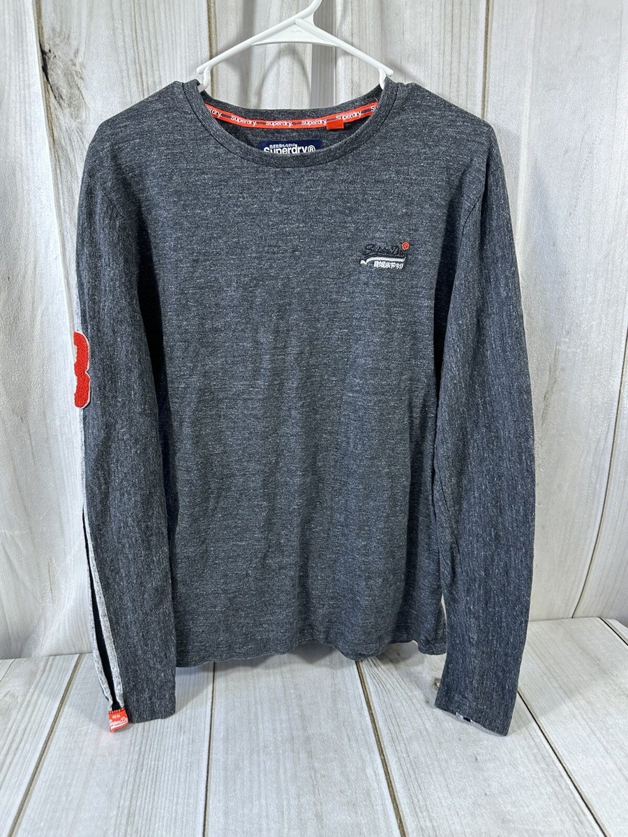 Superdry Men's Large Long Sleeve Shirt Sports Gray Crew Neck