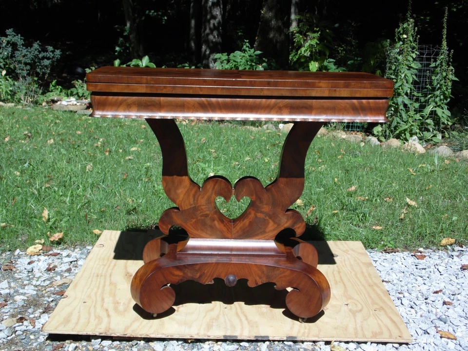 Antigua mesa de juego consola giratoria caoba llama Imperio siglo XIX Foto 4 de 4