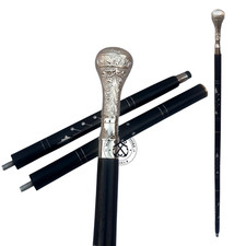 Walking Stick Brass Handle Wooden Embossed Designer Silver Gift For Men  Women