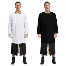 Mens Clergy Surplice Pastor Role Play Costume Nightgrown Priest Robe Adult